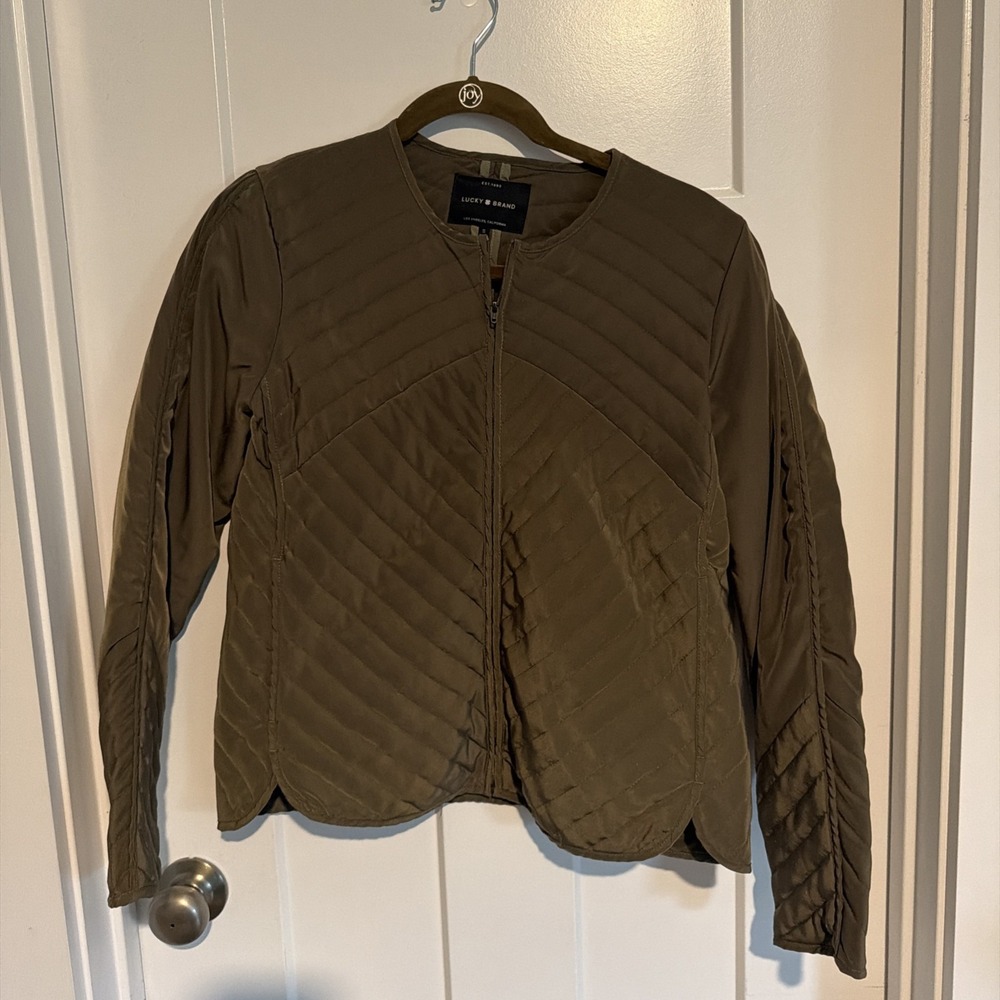 Lucky Brand Olive Quilted Full Zip Lightweight Jacket Womens Size Small